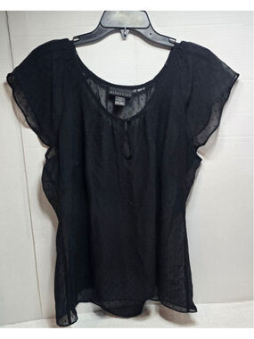 Women's Attention Black Sheer Polka Dot Blouse Plus XL